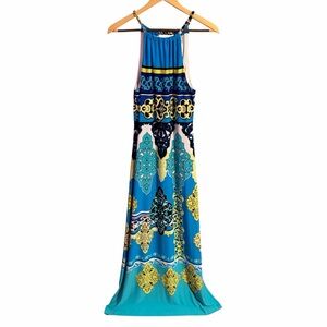 Cache Blue and Gold Paisley Maxi Dress Medium Y2K Style